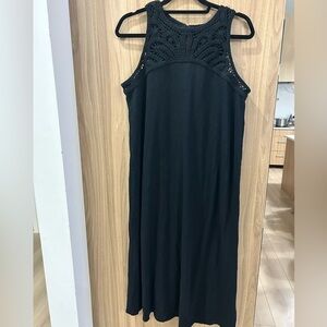 J.Jill Black Maxi Dress Crochet Top Womens size Medium Coastal Boho Sleeveless